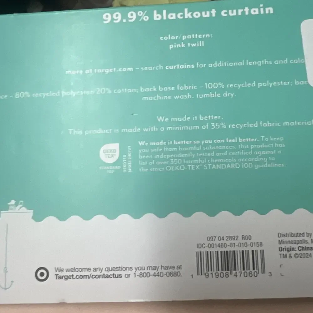 Pillowfort Pink Twill Blackout Curtain Panel Tab Rod Pocket 42 X 84” Brand New